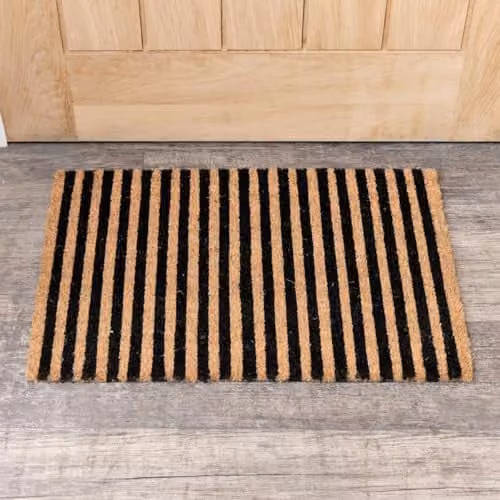 Melody Maison Black Striped Print Coir and Rubber Non-Slip Door Mat, W: 60 cm, D: 40 cm