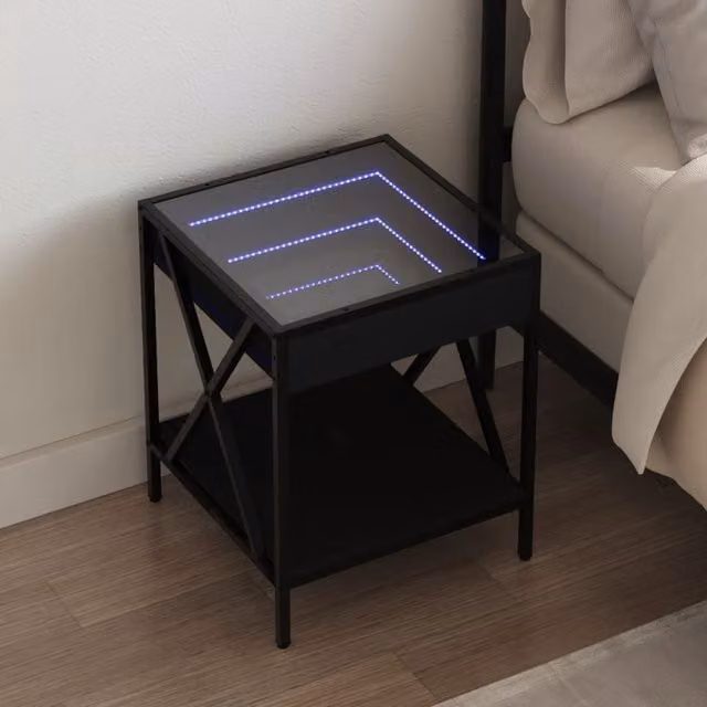 Berkfield Home Bedside Table with Infinity LED Lighting in Black, W/D/H: 40 x 40 x 49 cm