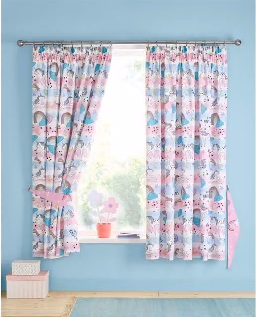 Portfolio Home Pink and Multicolour Graphic Childrens Animal Pencil Pleat Fabric Curtains