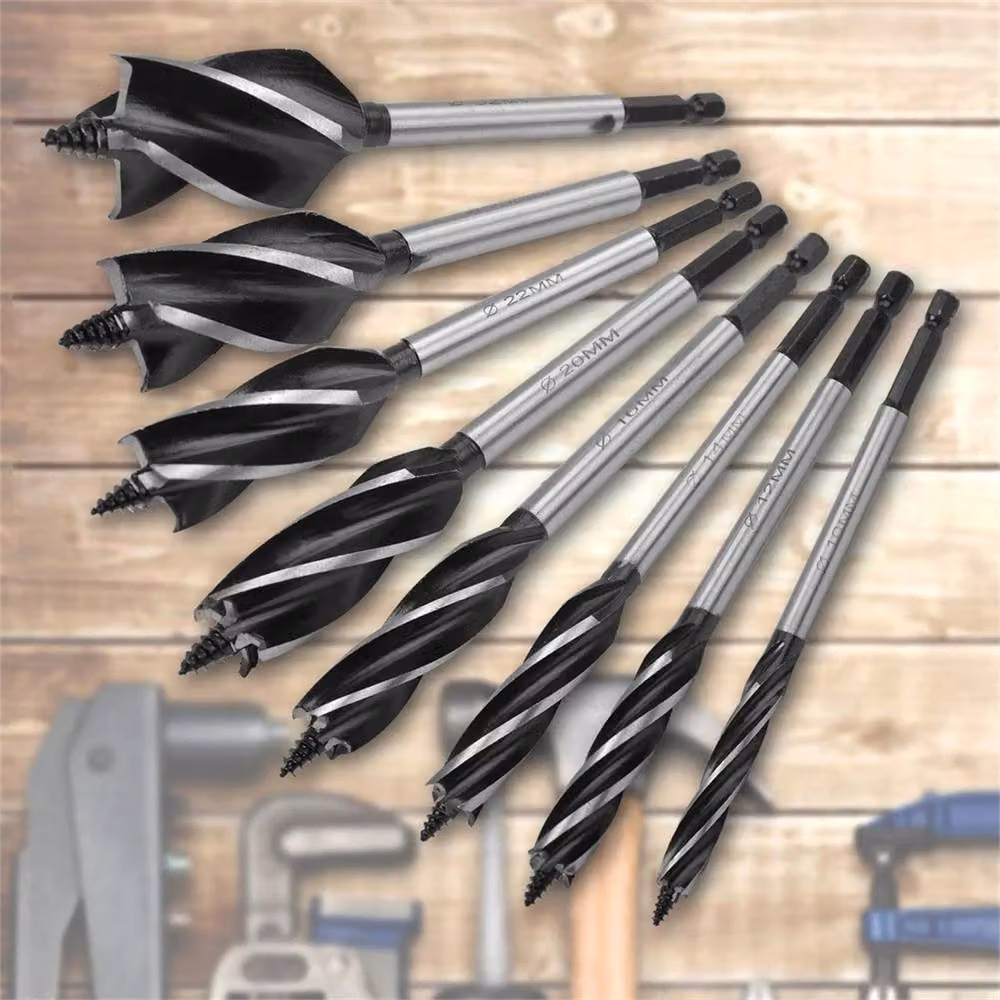 EONLION 8-Piece High-Carbon Steel Fast Cut Wood Auger Drill Bit Set in Black – 5