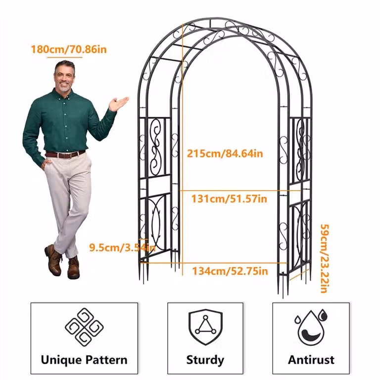 NESTLUNE Metal Garden Arch Trellis for Climbing Plants, Black, H 215 x W 100 x D 15 cm