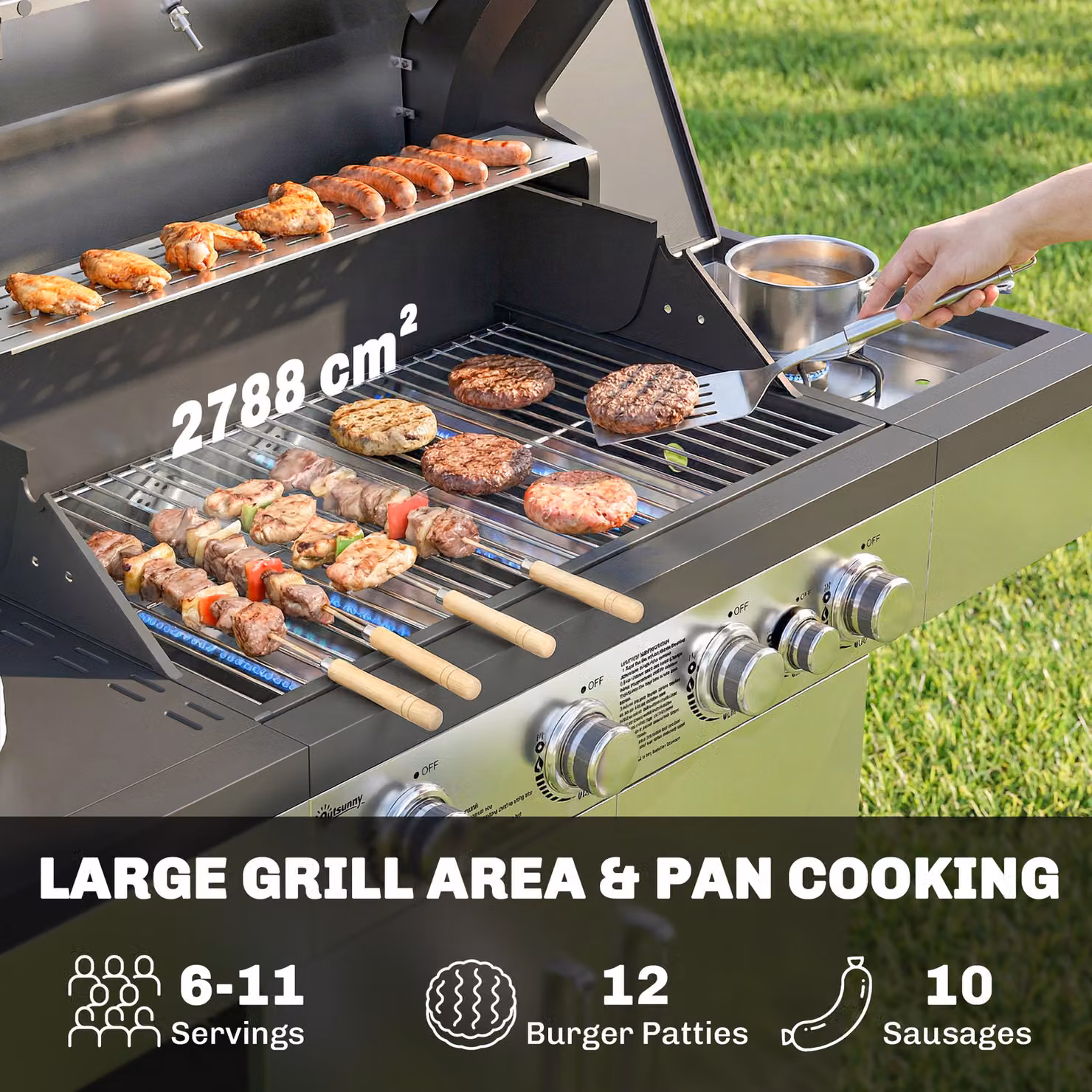 Outsunny 4+1 Burner Gas BBQ Grill with Side Burner, Warming Rack, Side Shelf, Storage Cabinet and Wheels – 4