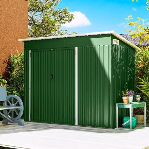 Outsunny Green Galvanised Steel Pent Garden Storage Shed with Double Doors and Side Vents, W/D/H: 234 x 132 x 185 cm – 8
