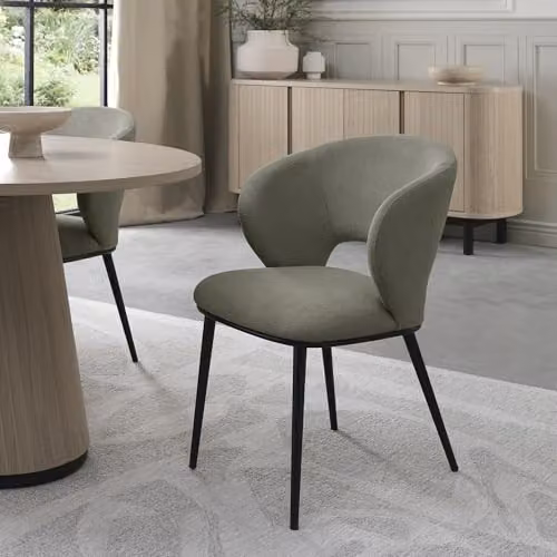 Bentley Designs Luca Modern Upholstered Armchairs in Green Fabric with Black Metal Legs (Pair)