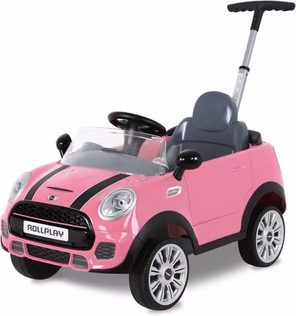 Rollplay Mini Cooper Ride On Push Car with Handle, Pink