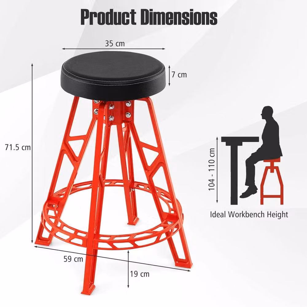 Kelvenix 28 Inch Swivel Shop Stool with Built-in Footrest, Red – 2
