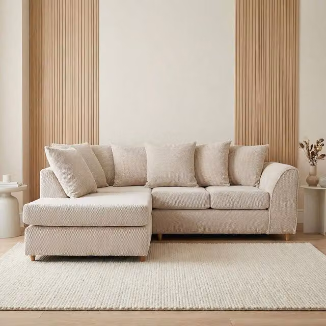 Abakus Direct Jumbo Grid Left Hand Corner Sofa in Beige with Scatter Cushions