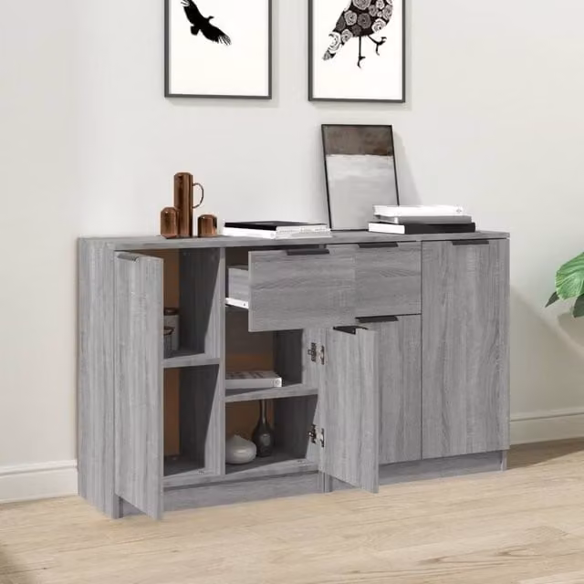 Berkfield Home Set of 2 Modern Grey Sonoma Sideboards in Engineered Wood W/D/H: 60 x 30 x 70 cm