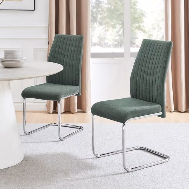FurnitureboxUK Set of 2 Lorenzo Green Fabric Dining Chairs with Silver Cantilever Metal Legs