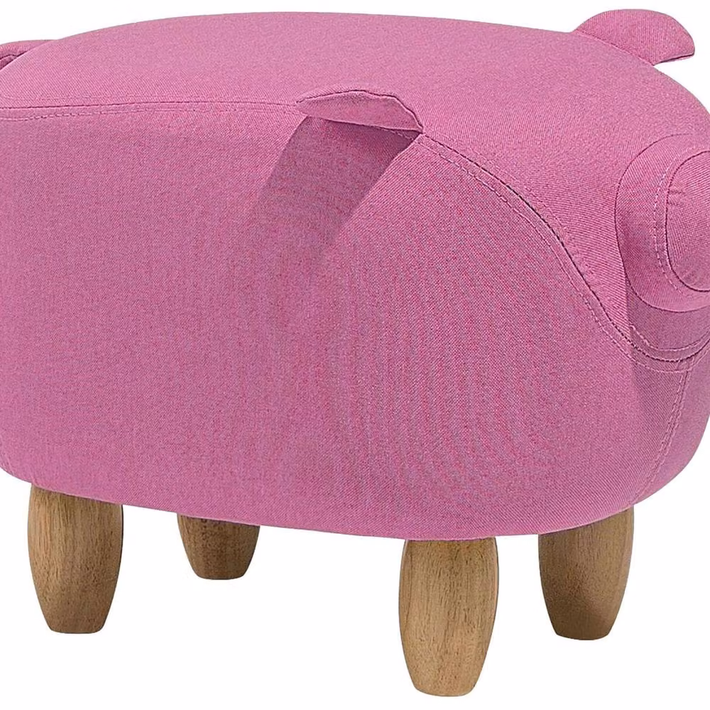 Wyld and Coco Pig Nursery Footstool in Pink Fabric with Rubberwood Legs – 2