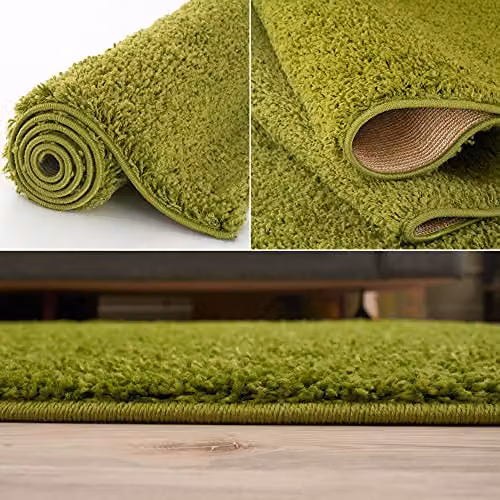 THE RUGS Green Plain Shaggy High Pile Rug, W/D: 60 x 110 cm – 3
