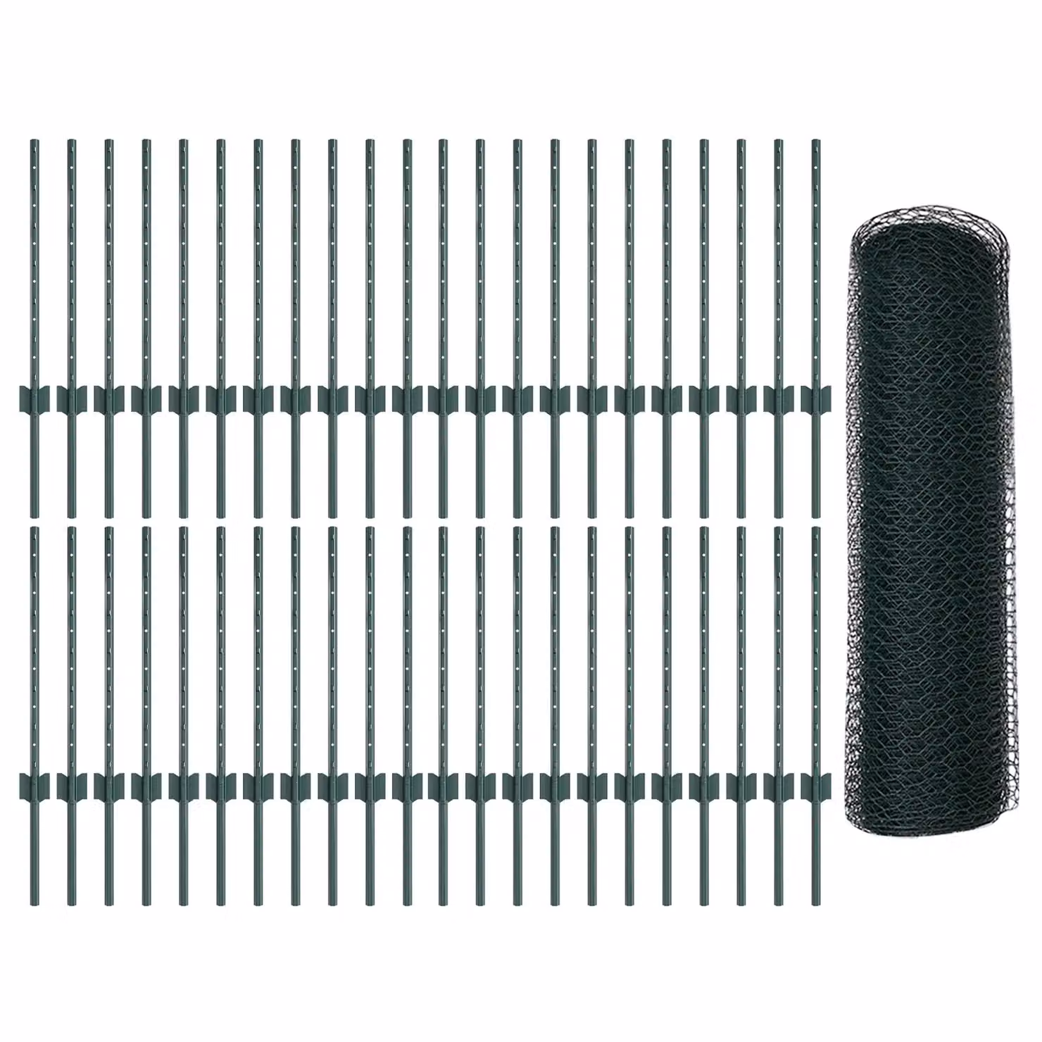 Berkfield Home Green Steel Fence Post Set with 11 U-Channel Posts (60 cm) and 0.5 x 100 m Hexagon Steel Fencing – 2
