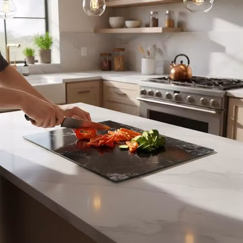 Harbour Housewares Rectangular Glass Chopping Board in Black, W: 40 cm, D: 30 cm – 6