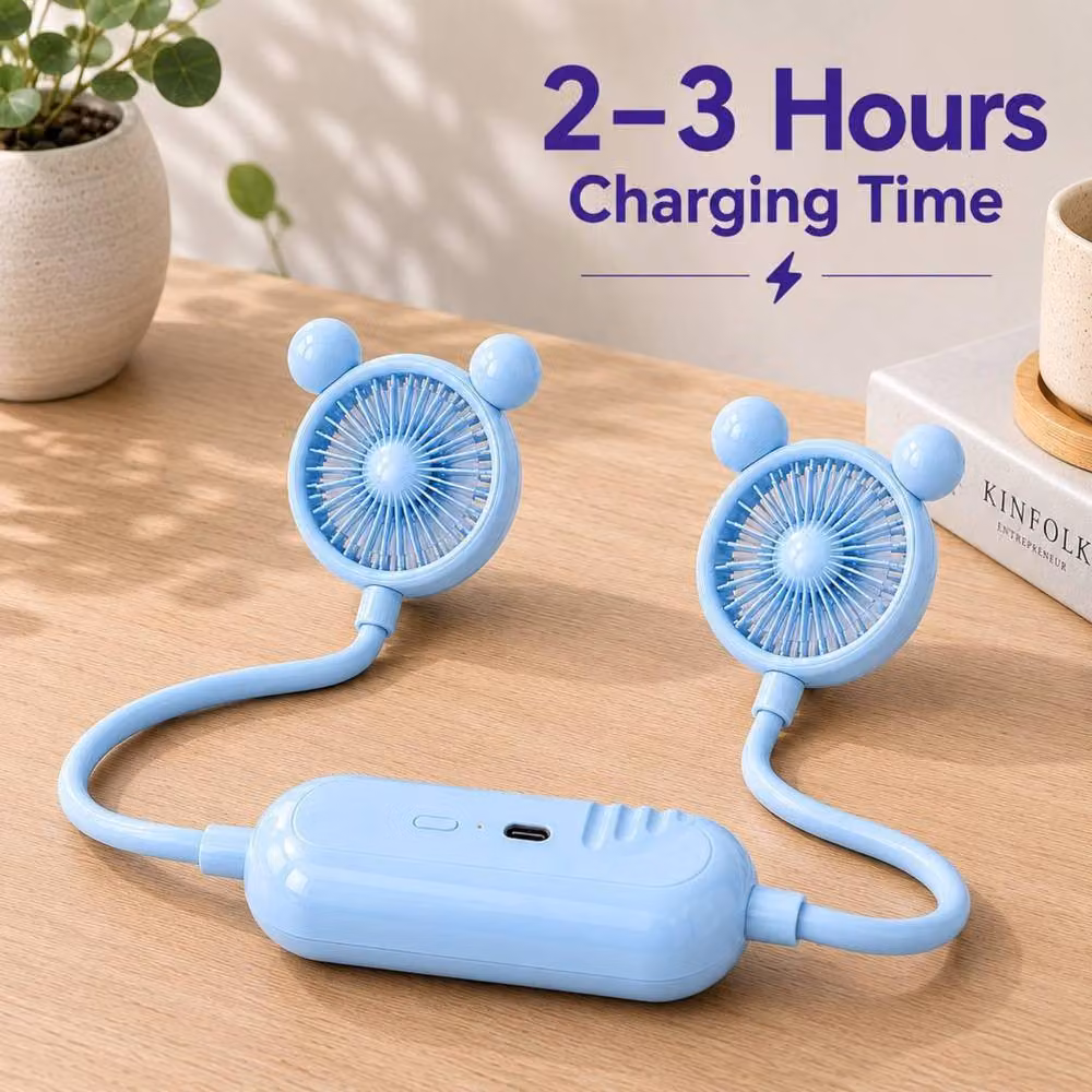 Dyzi Portable Neck Fan, USB Rechargeable, 3 Speed, Blue – 2