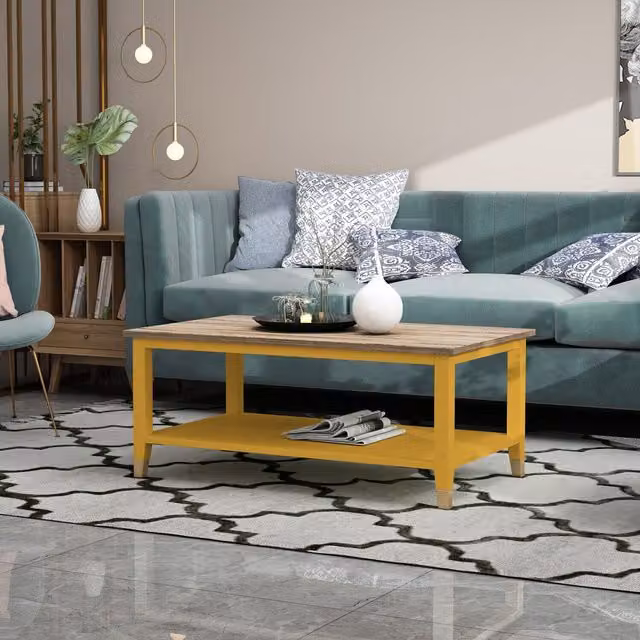 Cabinet Bits Palazzi Coffee Table with Wooden Top in Yellow