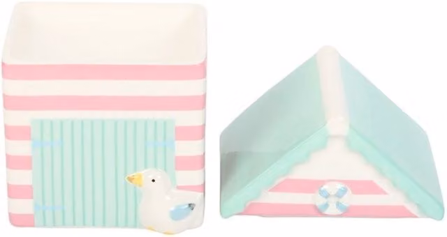 KDMK Pastel Beach Hut Ceramic Oil Burner in Multicolour Pink and Black