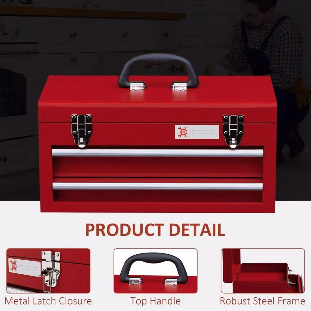 EONLION Lockable 2 Drawer Steel Tool Chest in Red – 3