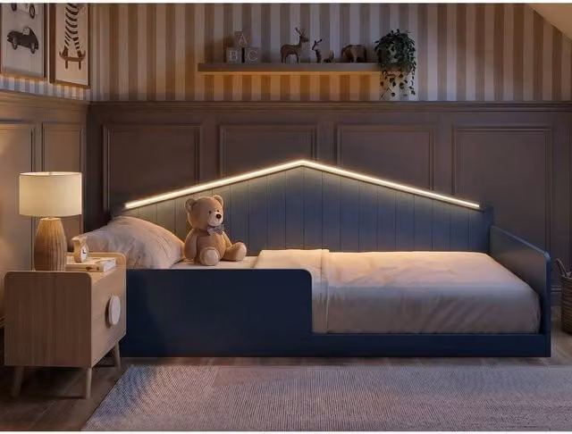 Flair Wilbur Small Double Montessori Bed with LED Lighting in Navy Blue – 1