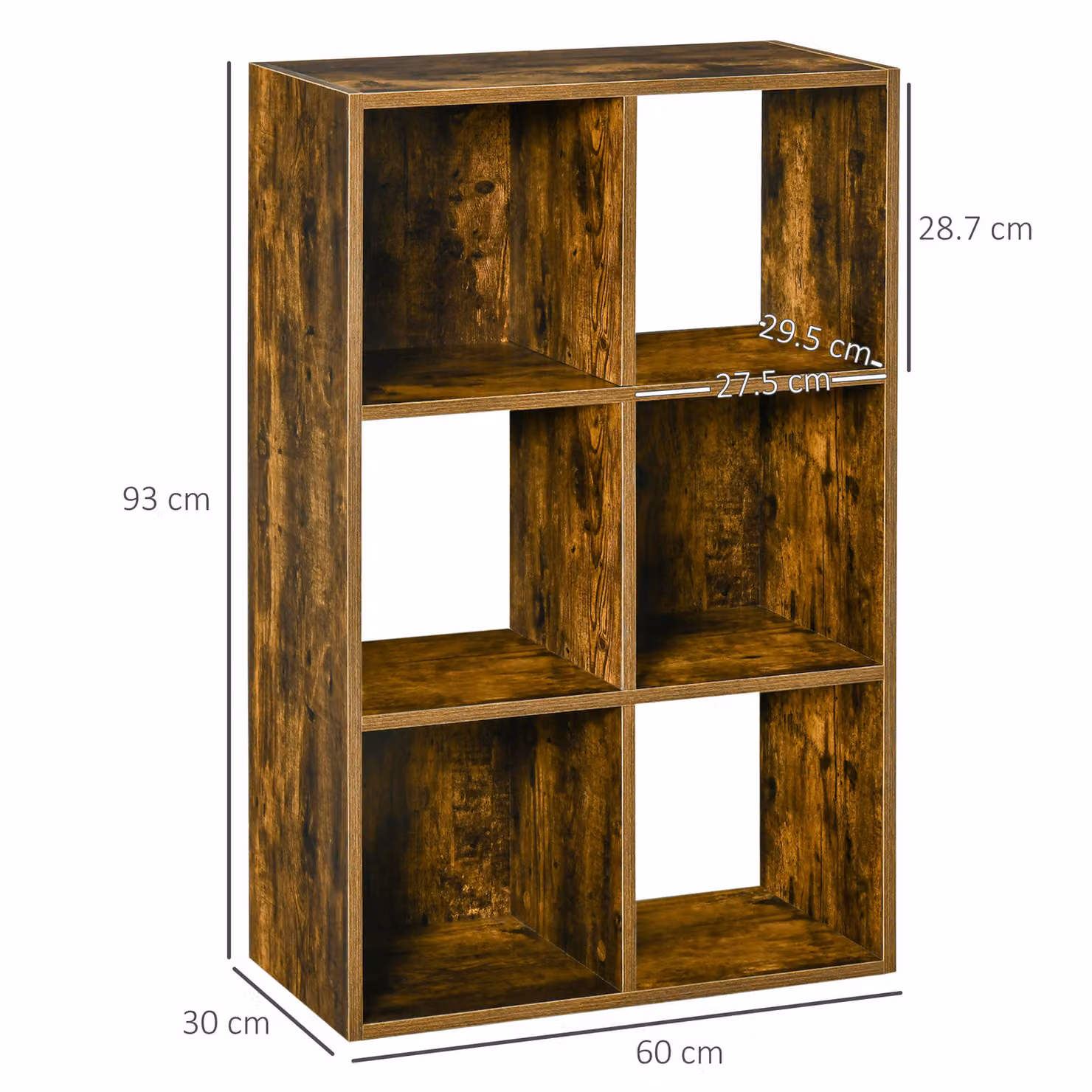 HOMCOM Industrial Style Brown Freestanding Storage Shelf with 6 Compartments – 3