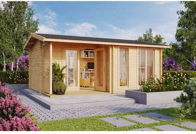 Lasita Maja Ltd Brighton 44 Log Cabin Home Office in Brown, W: 429.9 cm, D: 580 cm, H: 250.8 cm