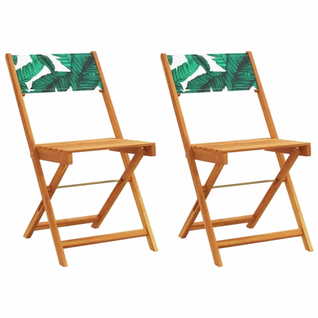 Berkfield Home Bistro Chairs Set of 2 Green Leaf Pattern Acacia Wood and Fabric Garden Chairs – 2