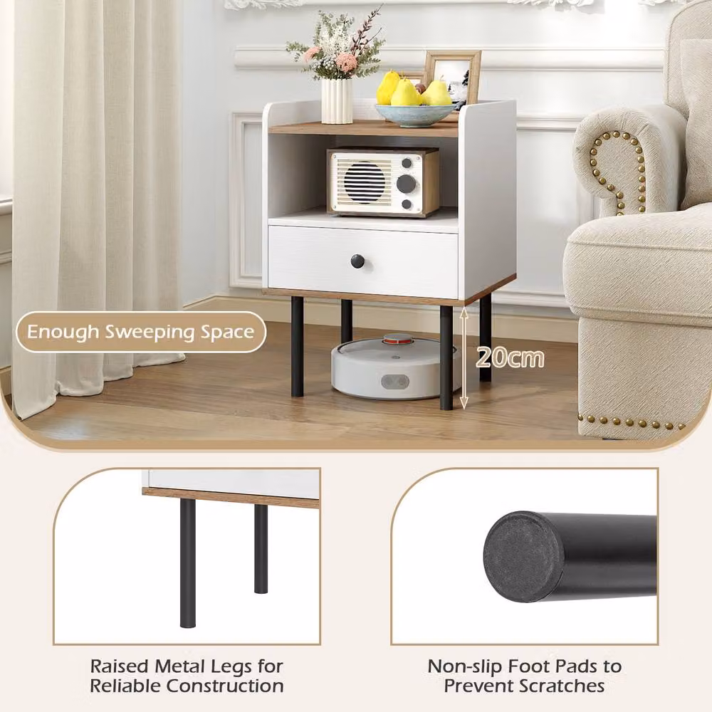 Gymax White Nightstand Bedside Table with Drawer and Open Storage Shelf – 3