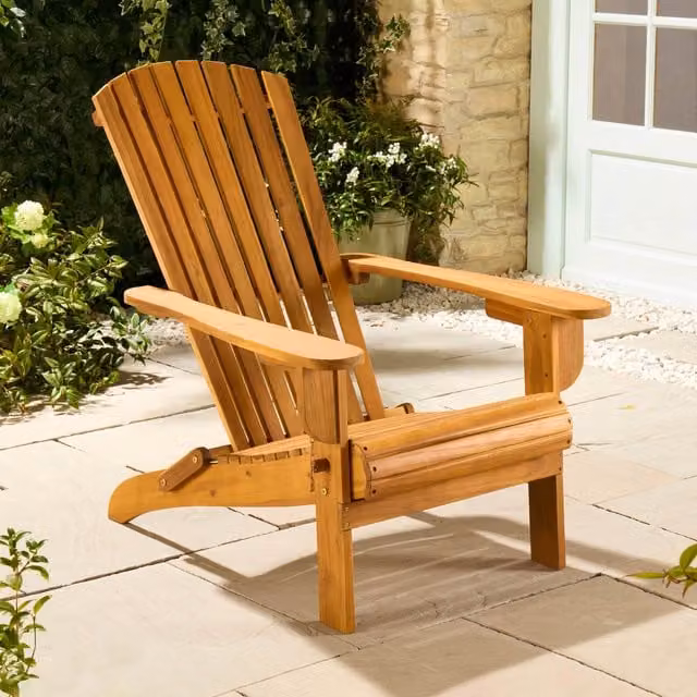 VonHaus Hudson Acacia Wood Folding Adirondack Garden Chair in Natural Brown – 1