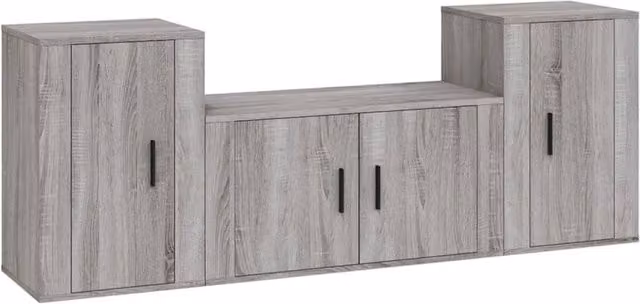 Berkfield Home 3 Piece Grey Sonoma Lowboard and Wall Mounted TV Cabinet Set in Matt Engineered Wood