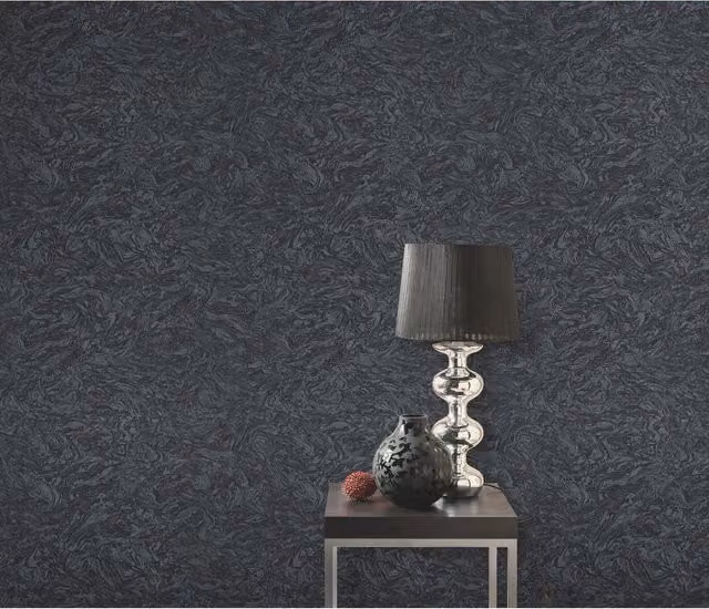Erismann Flowing Marble Abstract Wallpaper in Black, Washable Non-Woven Vinyl with Satin Matt Finish