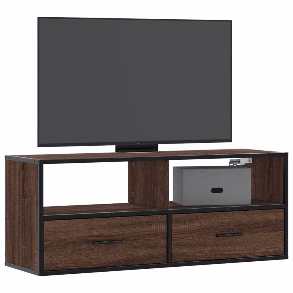 Berkfield Home Industrial TV Cabinet in Brown Oak, W/D/H: 100 x 31 x 39.5 cm – 2