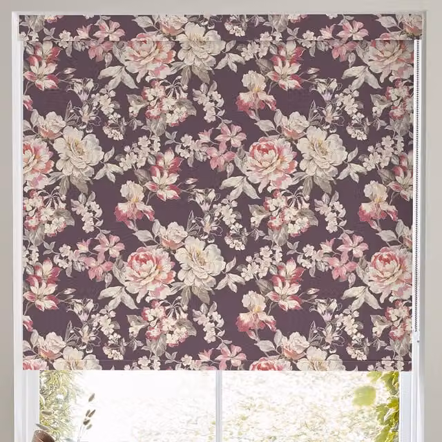 Terrys Bloom Made to Measure Blackout Roller Blind in Purple and Pink Floral Pattern