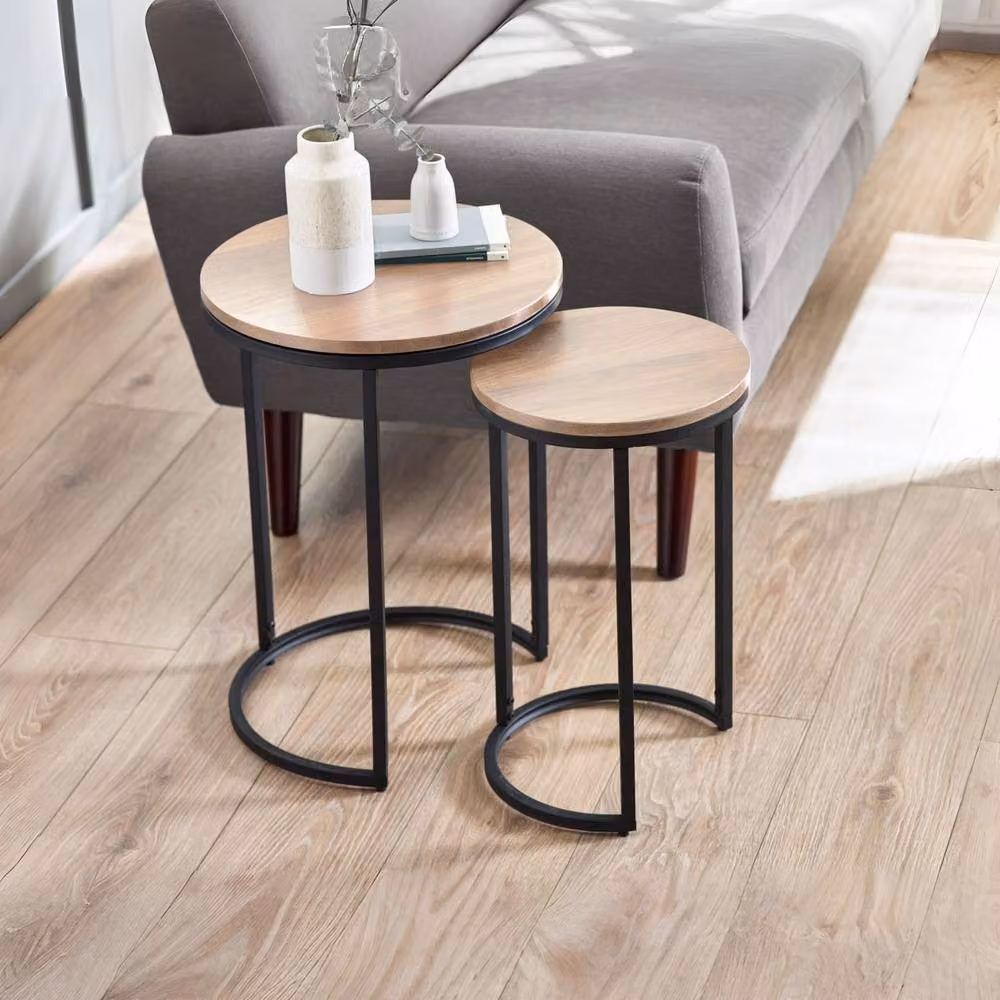 Cheshire Camden Round Nesting Side Tables in Sonoma Oak and Light Oak – 2