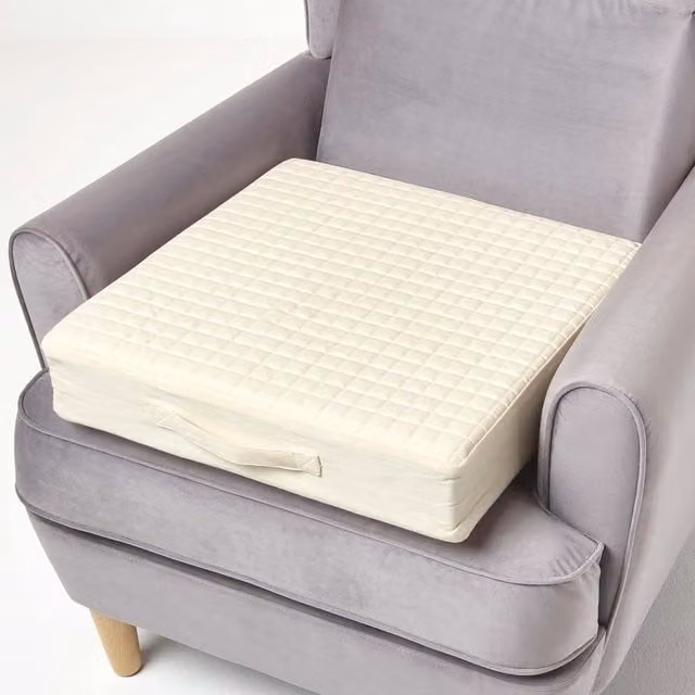 Homescapes Quilted Armchair Booster Cushion with Removable Cover in Beige and Yellow