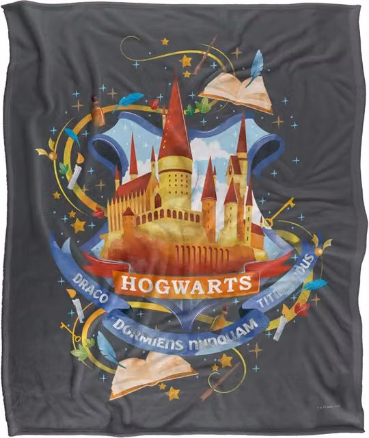 LOGOVISION Harry Potter Watercolor Hogwarts Crest Super Soft Fleece Throw Blanket, White and Multicolour, W/D/H: 152 x 152 x 127 cm – 1