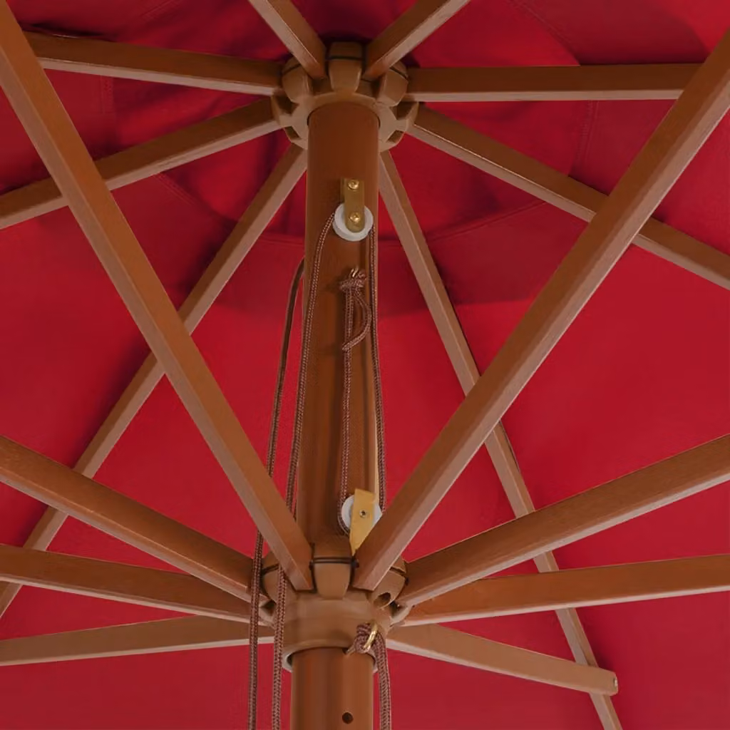 Berkfield Home Outdoor Garden Parasol with Wooden Pole, Red, 350 cm – 2