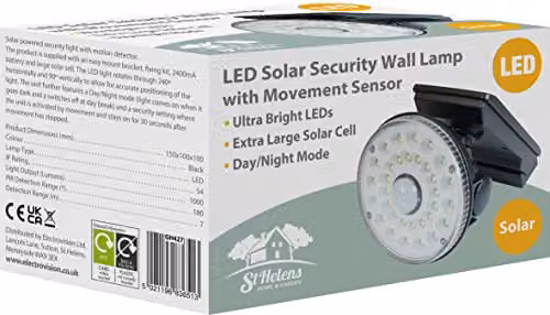 St Helens Home & Garden Solar LED Outdoor Security Wall Lamp with Motion and Dusk Sensor, Black – 4