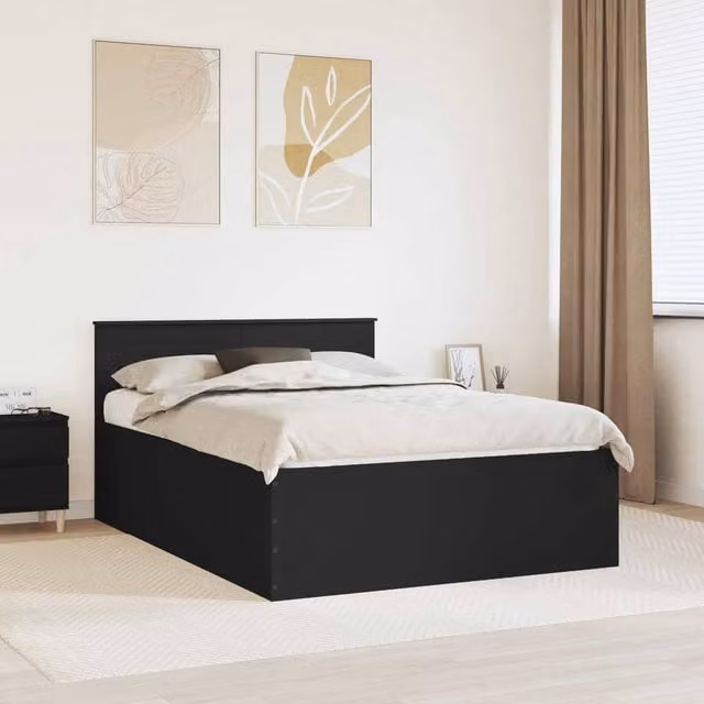 Berkfield Home Modern Bed Frame with Headboard in Black, Engineered Wood, 150 x 200 cm – 1