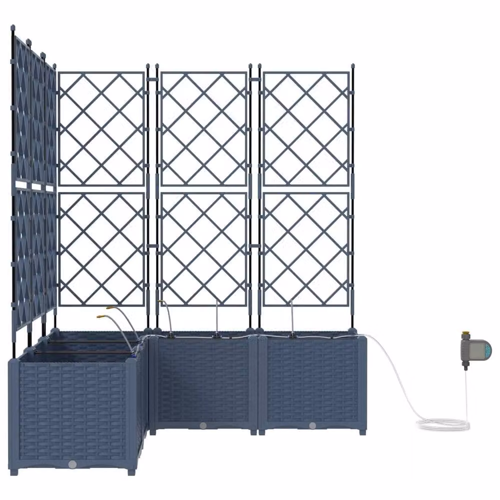 Berkfield Home Garden Planters with Water Irrigation System, 4 Piece Set in Grey Metal and Stainless Steel – 4