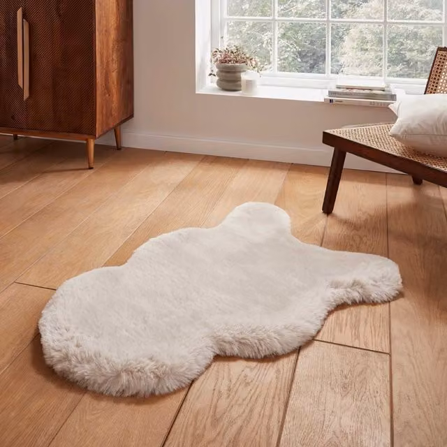 Terrys Beige Faux Fur Rectangular Rug W: 60 cm, L: 90 cm
