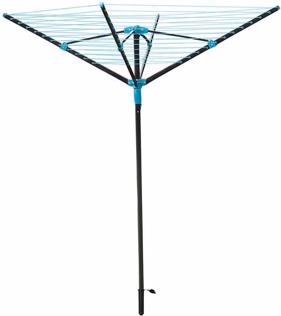 JVL 4 Arm Powder Coated Steel Rotary Airer in Grey