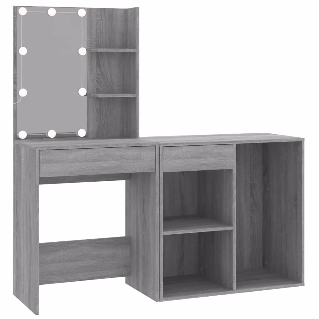 Berkfield Home Hollywood LED Dressing Table with Cabinet in Grey Sonoma Engineered Wood – 2