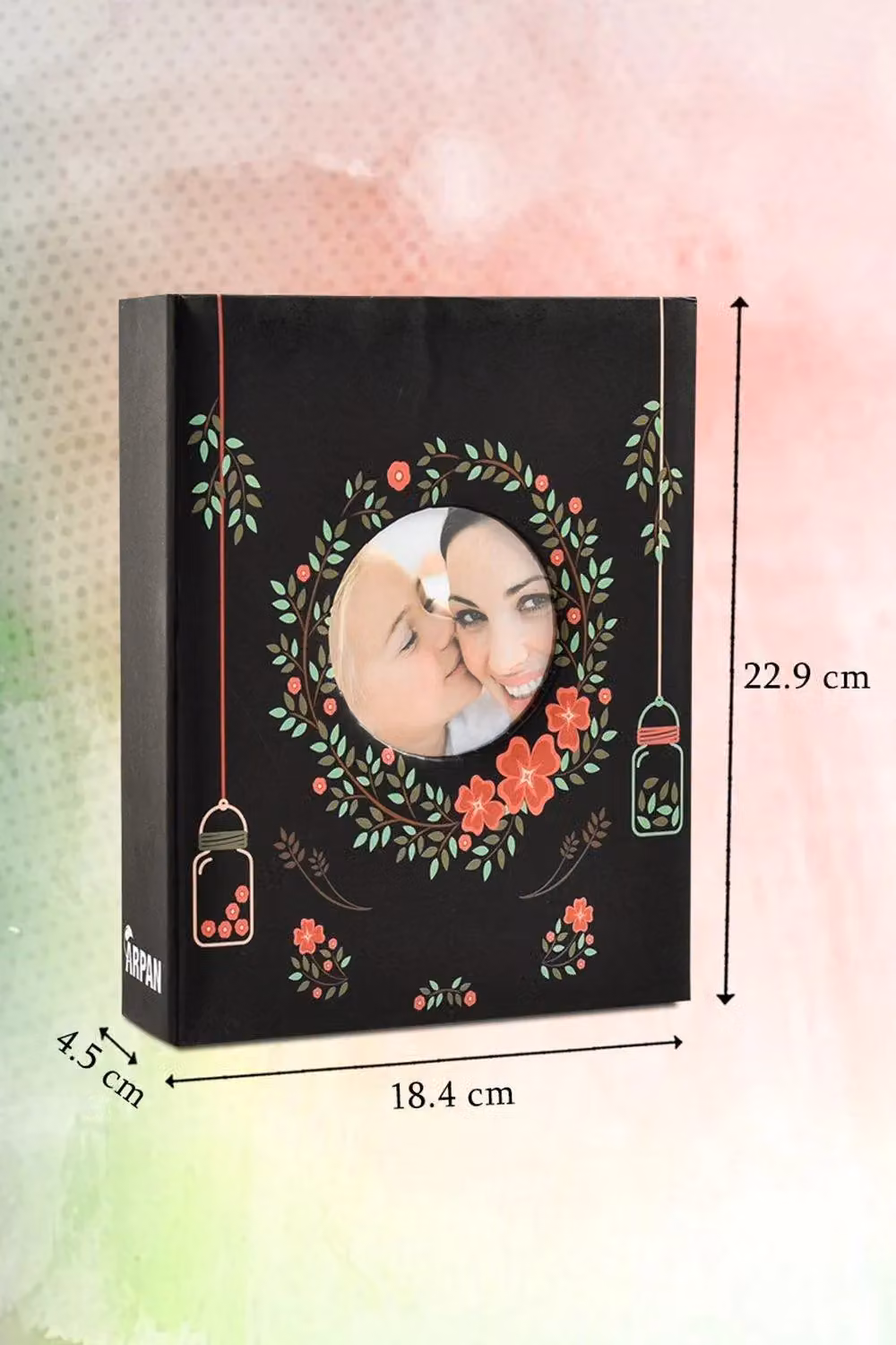 Arpan Black Floral Photo Album with Cover Window and Protective Plastic Jacket, Holds 200 6x4 Photos – 2
