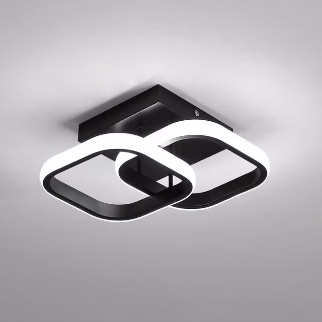 GOECO Modern Square LED Ceiling Light, 22W, Cool White 6500K, Black