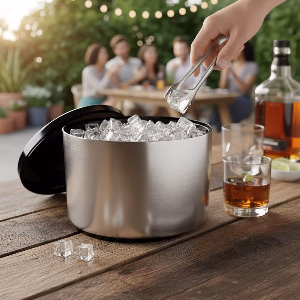 Chabrias Ltd 10L Aluminium Ice Bucket with Lid and Tongs in Metallic Silver – 5