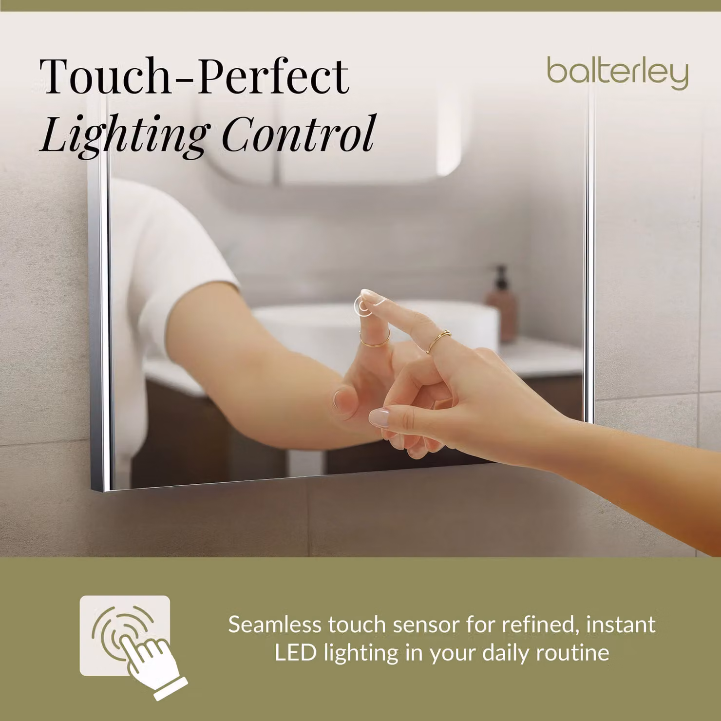 Balterley Rectangular LED Touch Sensor Mirror with Demister, Silver, W: 80 cm, H: 60 cm – 2