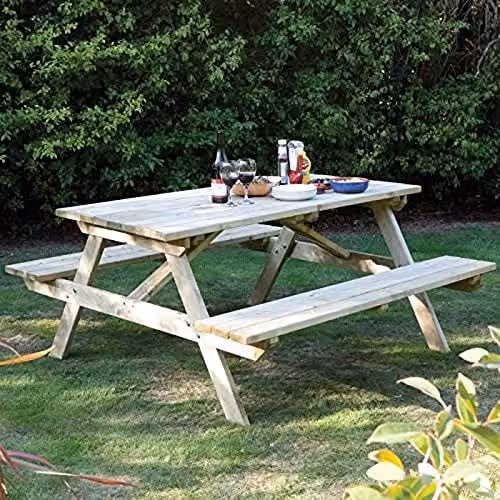 Rowlinson 6ft Rustic Timber Picnic Bench in Natural Wood, L180 x W150 x H70 cm