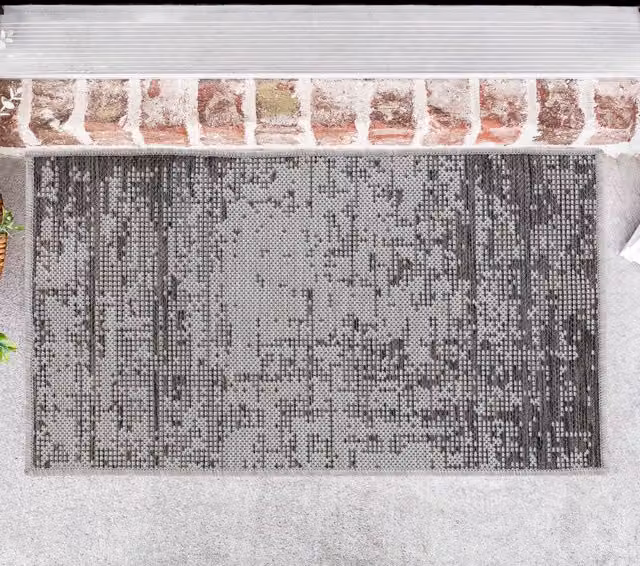 Desire Rugs Modern Abstract Grey Machine Woven Waterproof Indoor Outdoor Rectangular Rug, W: 50 cm, D: 80 cm
