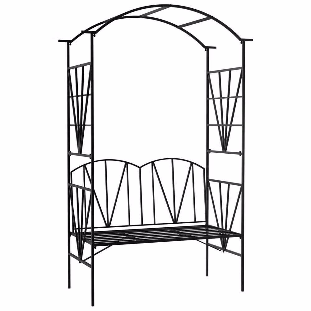 Wyld Haus Sovemo 2 Seater Black Matt Metal Garden Bench with Arch for Climbing Plants – 2