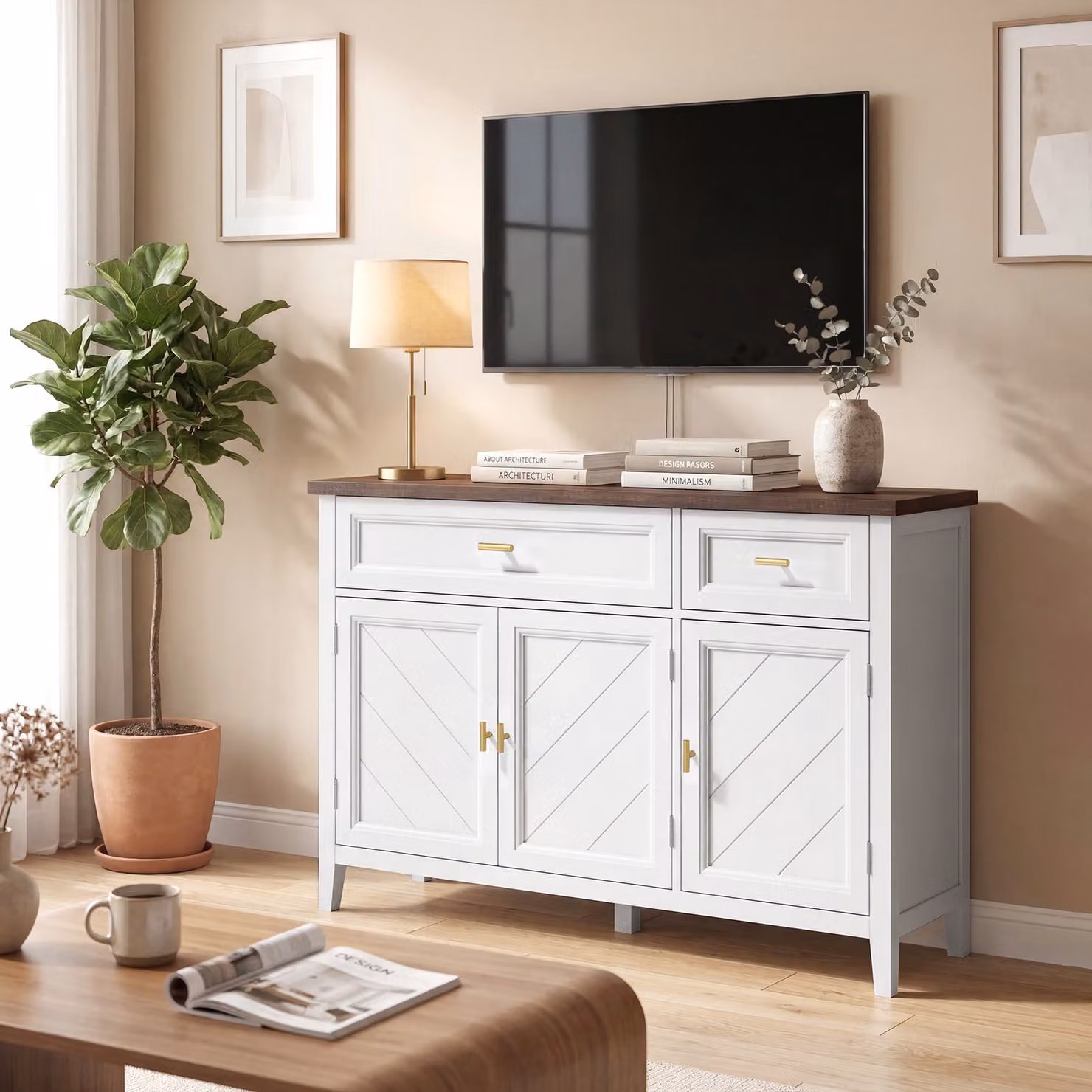 HOMCOM Modern Sideboard with 3 Doors, 2 Drawers and Adjustable Shelves, White – 5