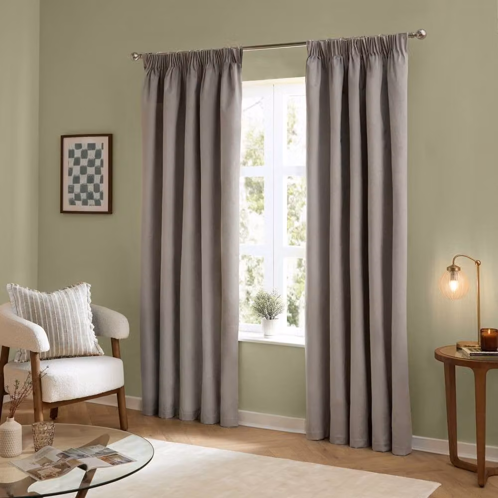 Furn Ultimate Velvet Blackout Pencil Pleat Curtain Pair in Silver, Width: 117 cm, Drop: 137 cm – 2